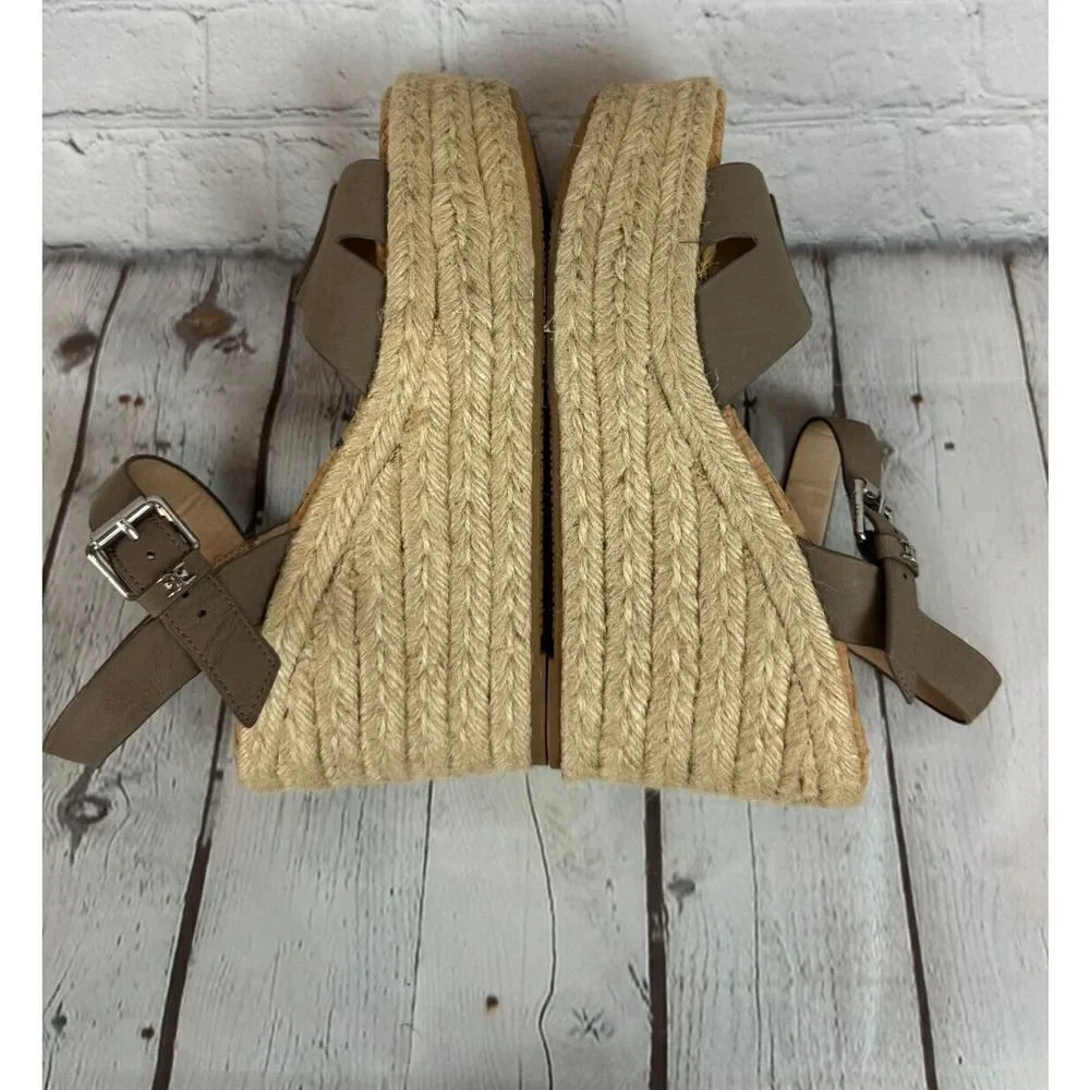 SAM EDELMAN Maura espadrille gray nubuck leather wedge sandals size 9.5